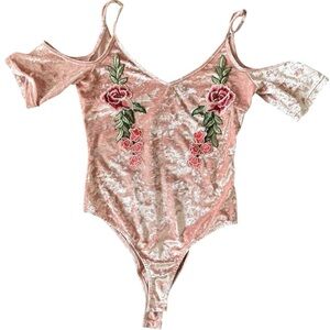 Charlotte Russe Crushed Velvet Embroidered Bodysuit – Size M